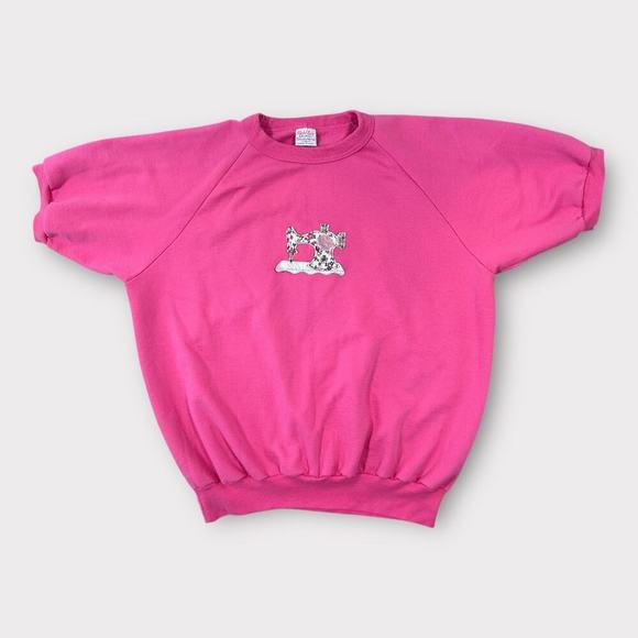 Vintage Rich Tee's Jennifer Dawn Pink Short Sleeve Sewing Machine Sweatshirt XL - Picture 1 of 7